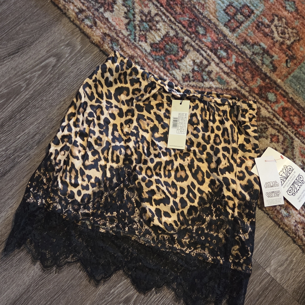 Never Fully Dressed Animal Print Mini Skirt with Black Lace